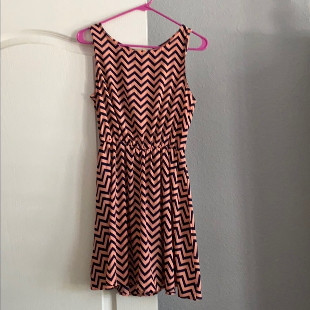 CORAL & NAVY CHEVRON DRESS